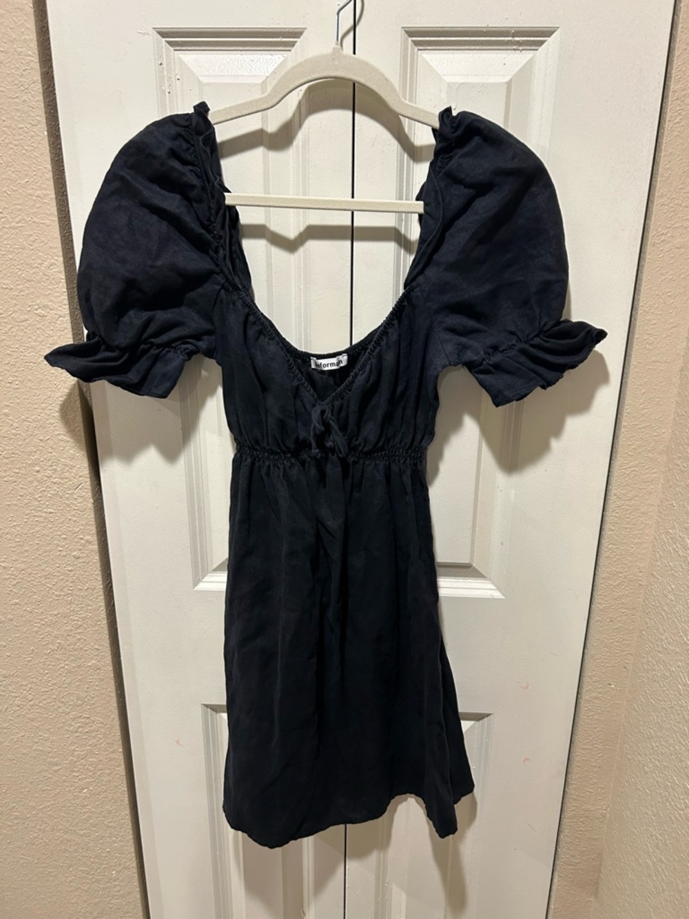 Reformation Channa Linen 100% Puff Sleeve Black Dress , size M - Picture 9 of 11